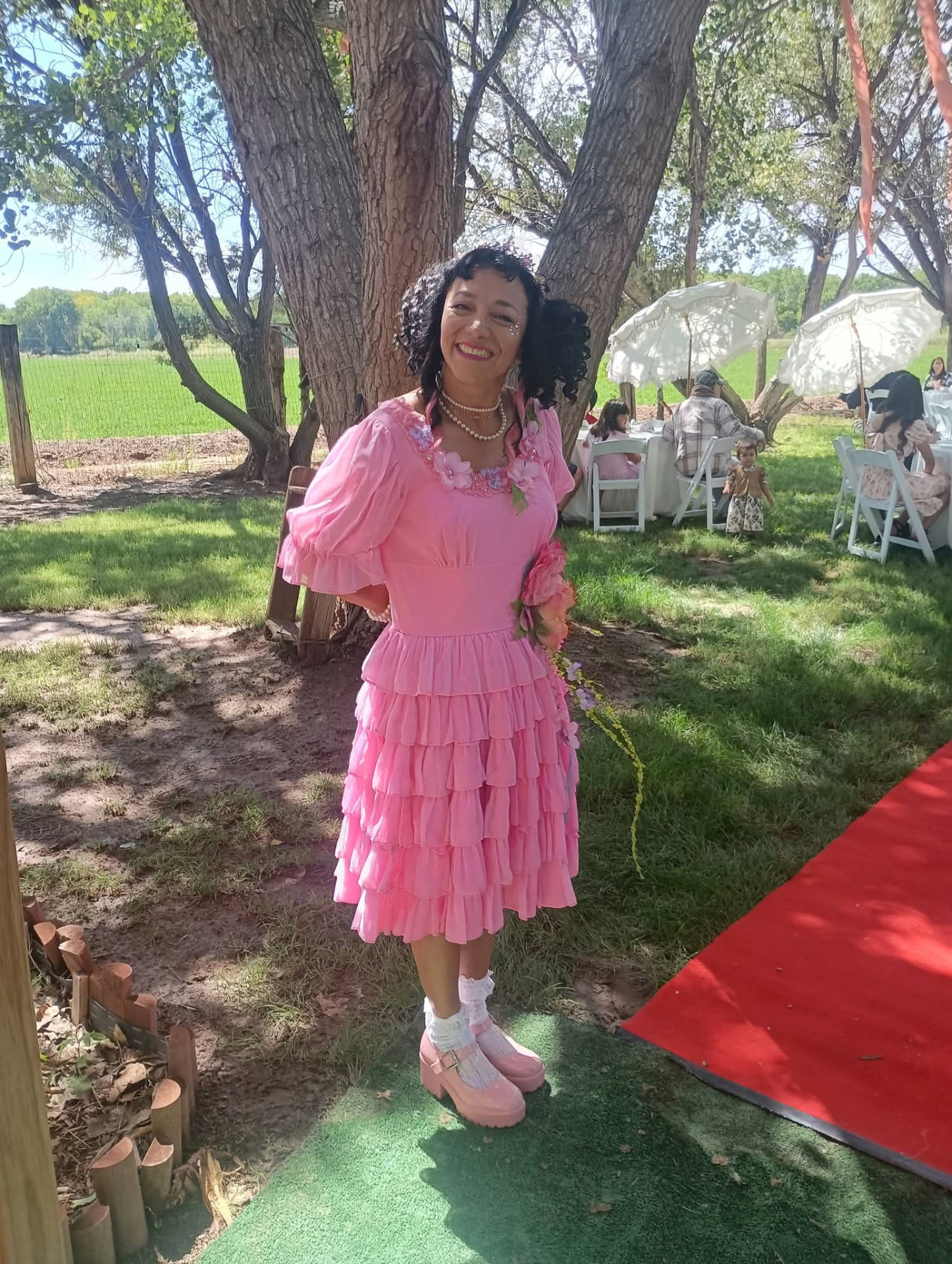 Sonya Lia in her pink ruffle dress